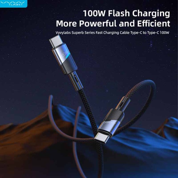 Vyvylabs Superb Series Fast Charging Cable Type-C to Type-C 100W 1M Dark Gray - VCJLCC100-GY